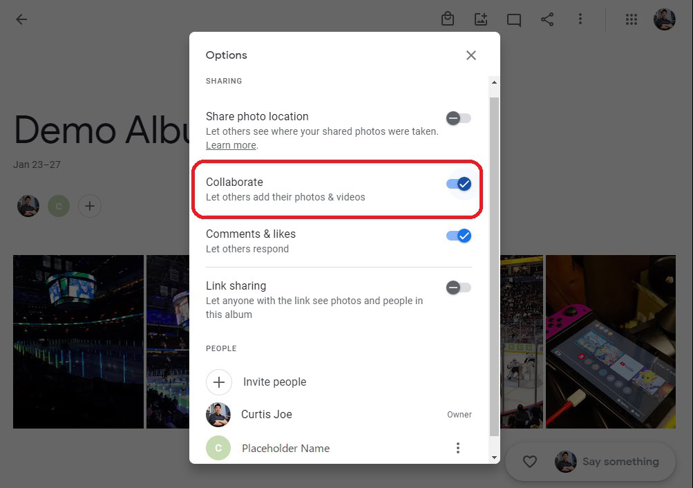 collaborative google photos album on desktop 2