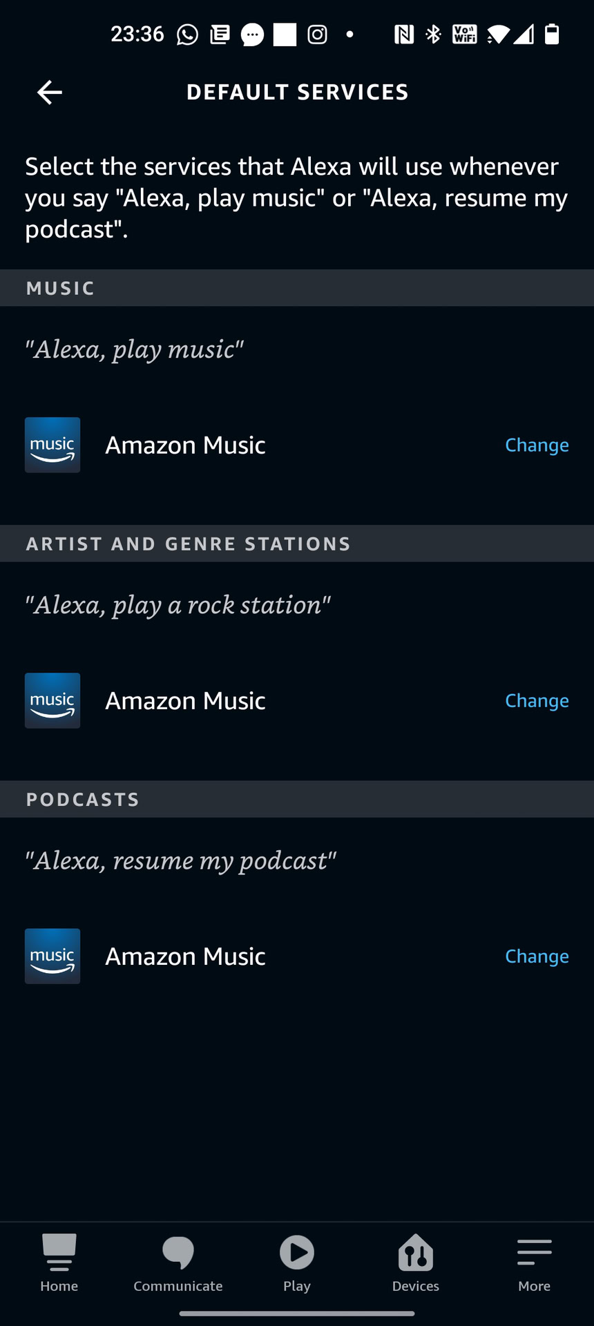 default music streaming services alexa