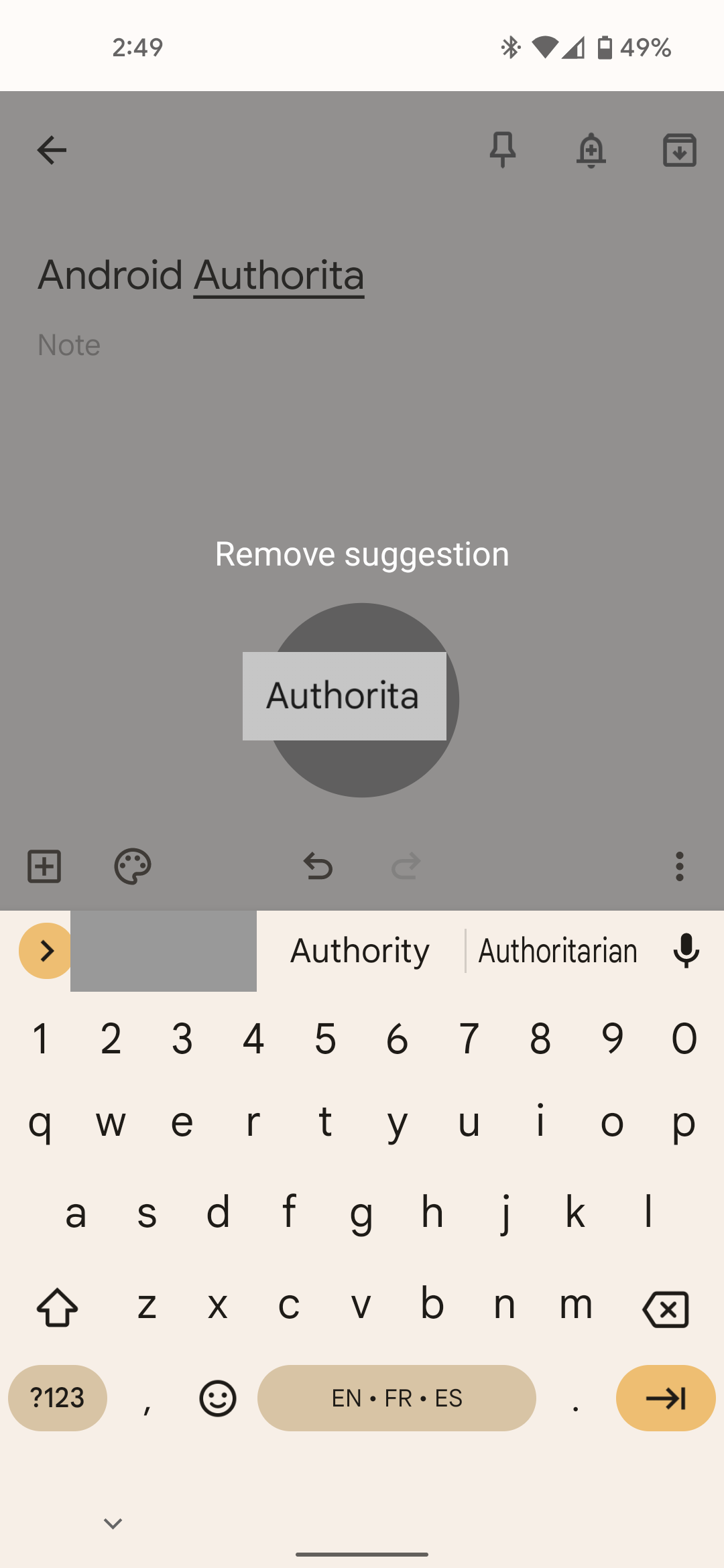 Gboard showing how to delete a suggested word
