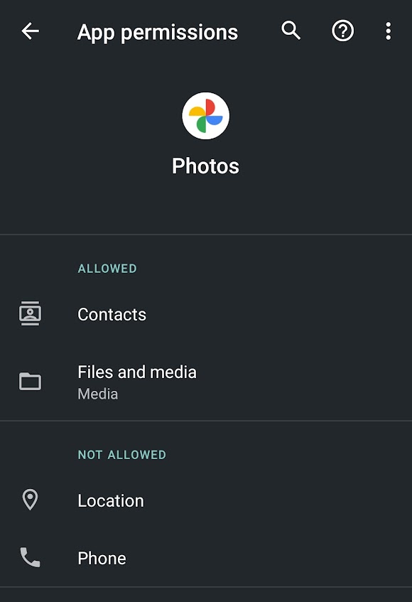 activating permissions for google photos inside Android settings