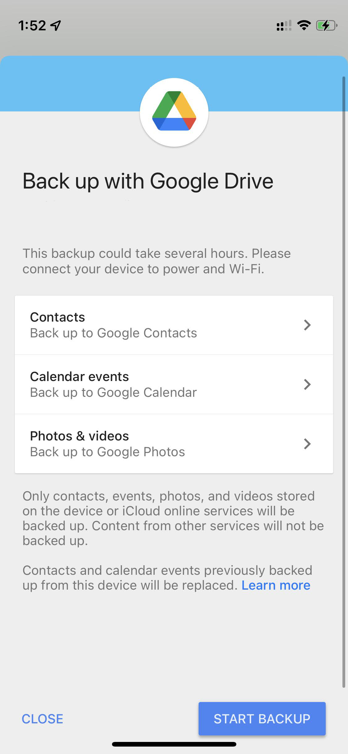 iOS sync contacts to Google Drive 3