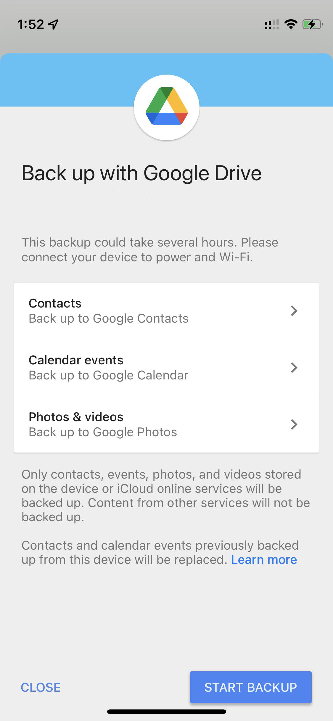 iOS sync contacts to Google Drive 5