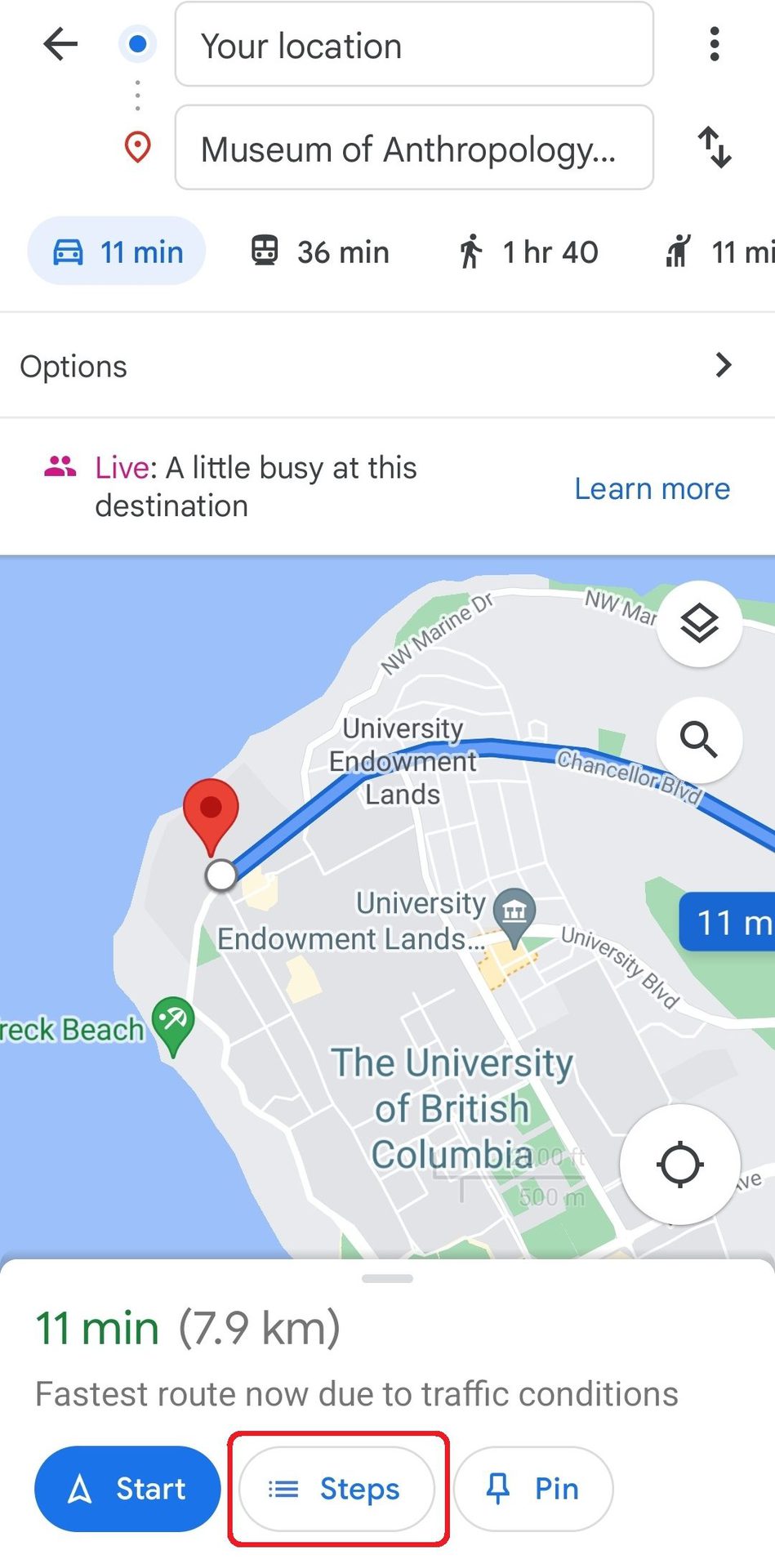 étapes mobiles google maps