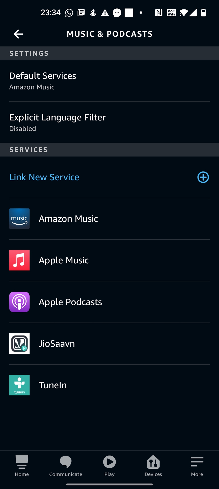music and podcasts settings alexa
