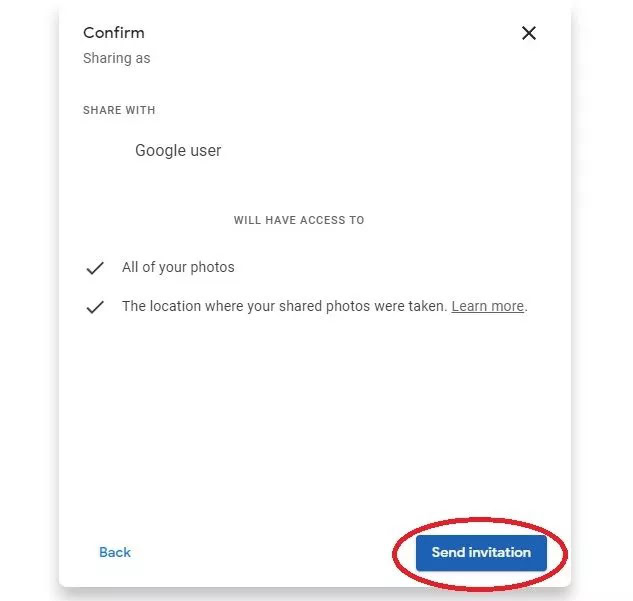 send invitation in Google Photos