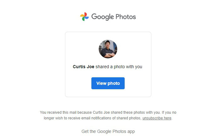 sharing google photos from phone screenshot email