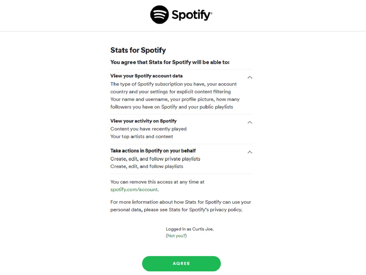 stats for spotify screenshot of the acception page
