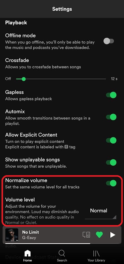 volume normalization in spotify settings