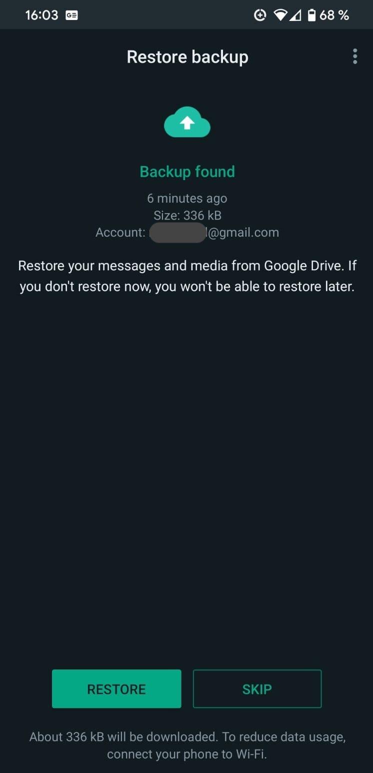 whatsapp android gdrive archive detected recover messages