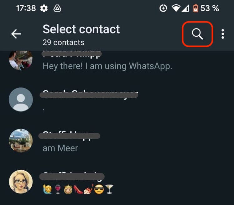 whatsapp android select contact