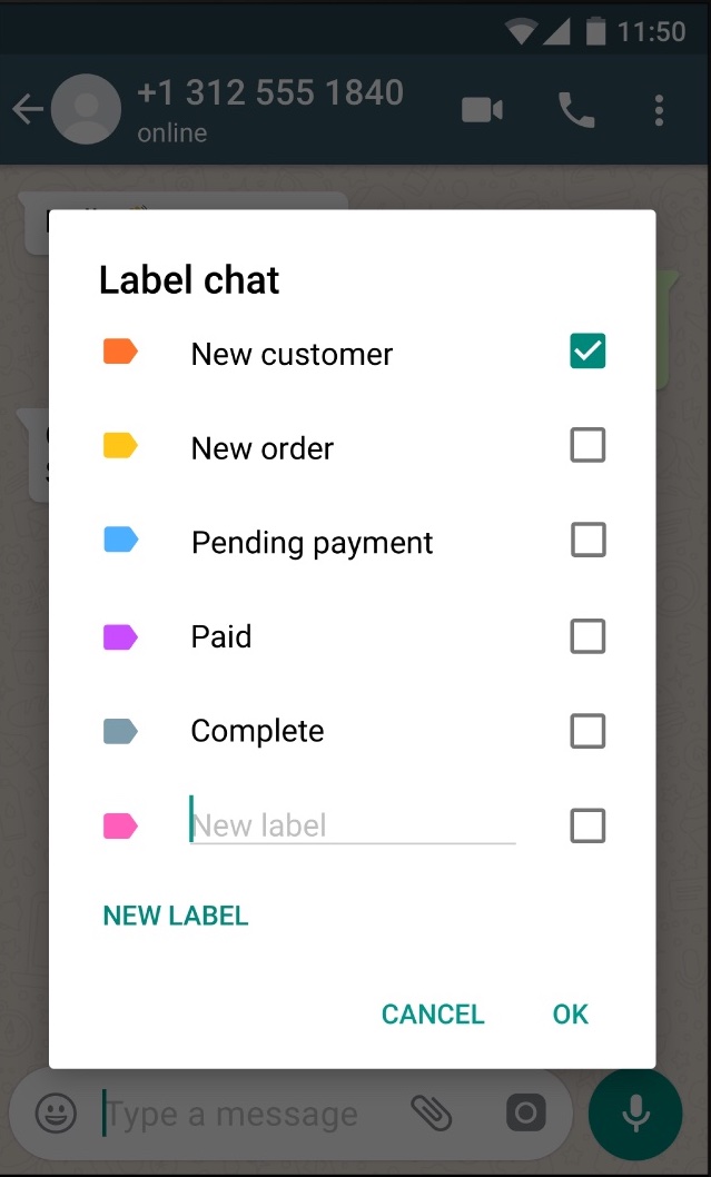 whatsapp business labels