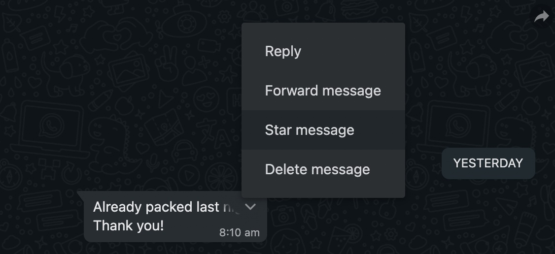whatsapp desktop star message