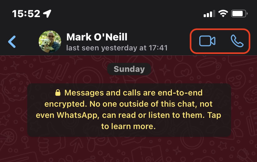 whatsapp ios call buttons
