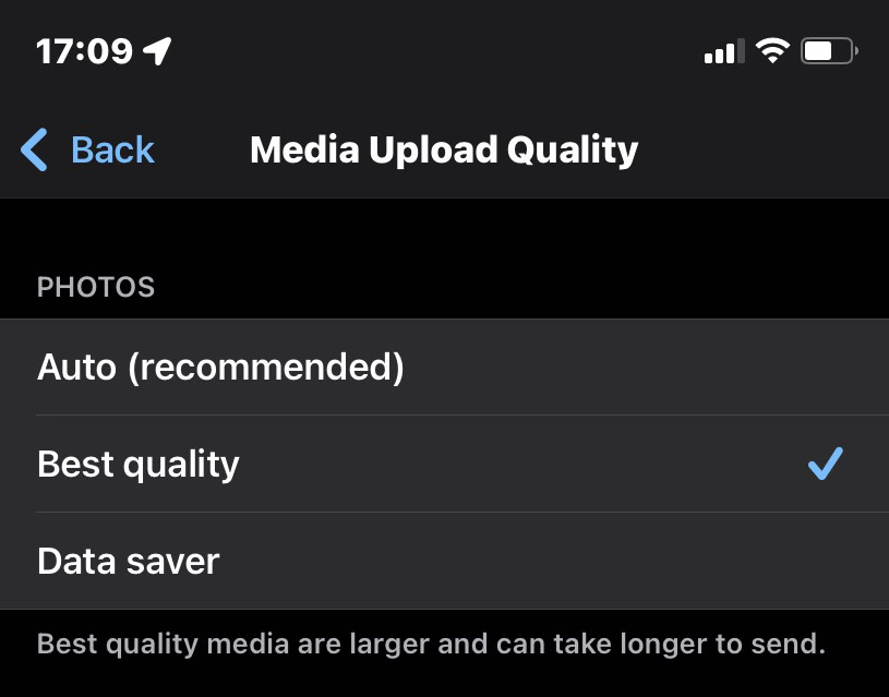 whatsapp ios media upload quality options
