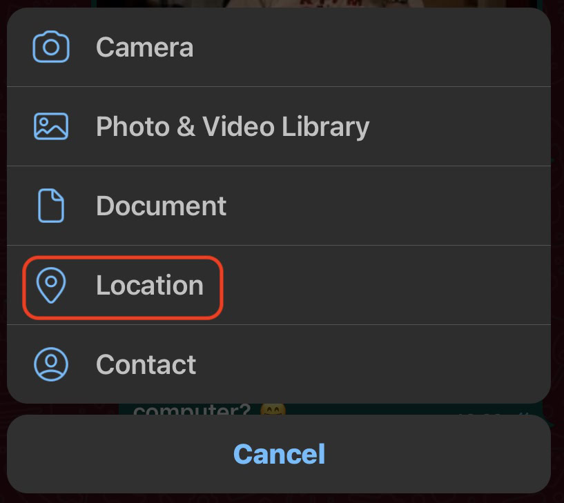 whatsapp mobile select location