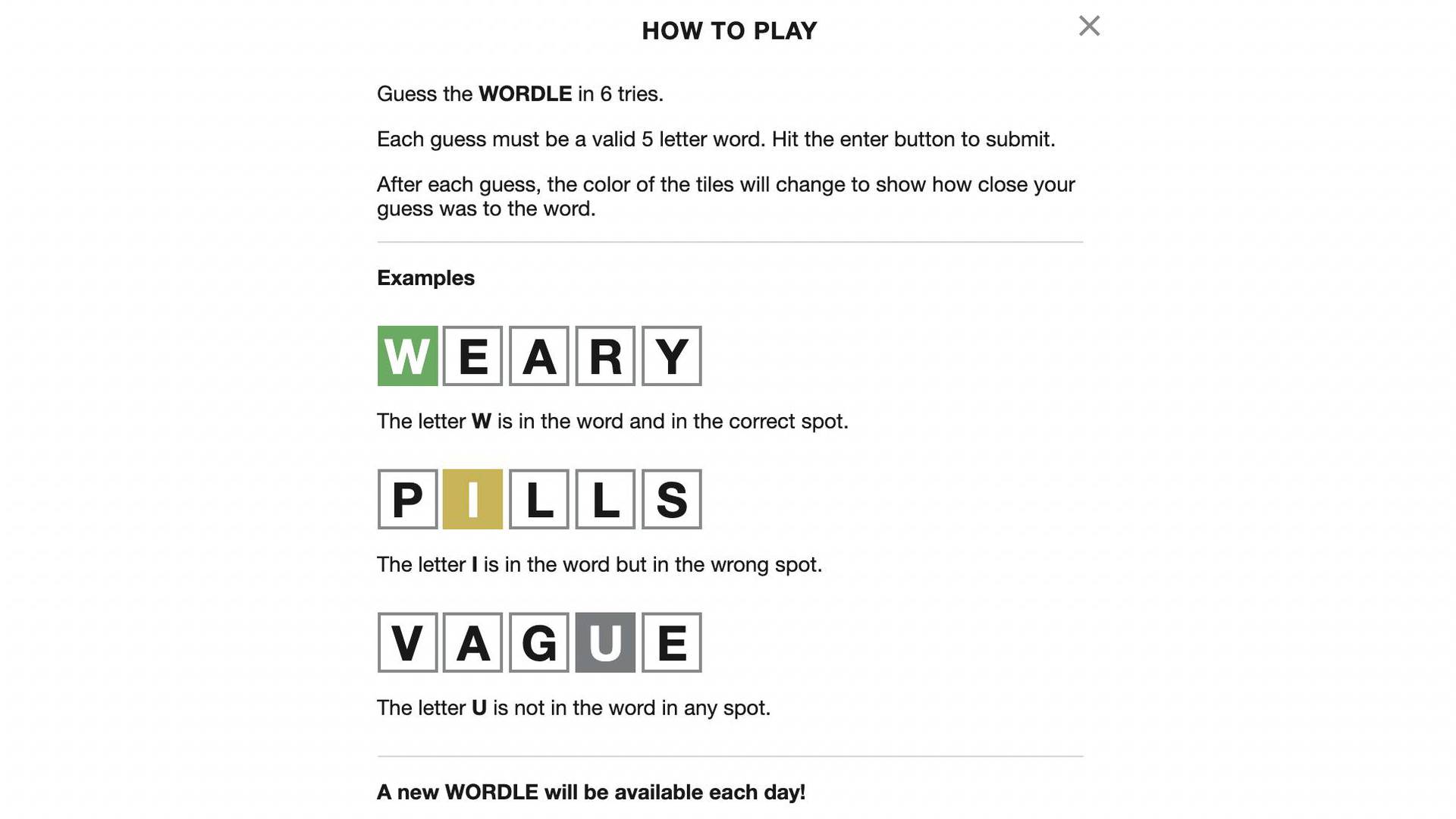 screenshot showing how to play wordle