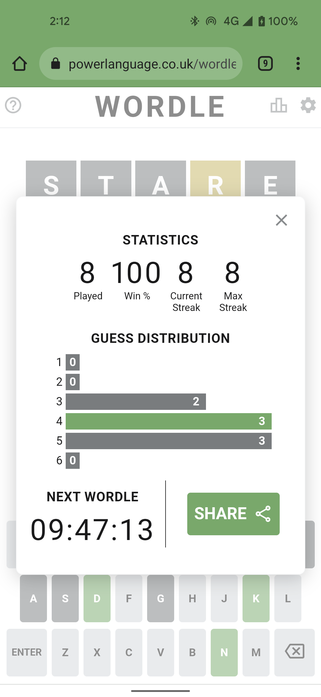 wordle game statistics screenshot