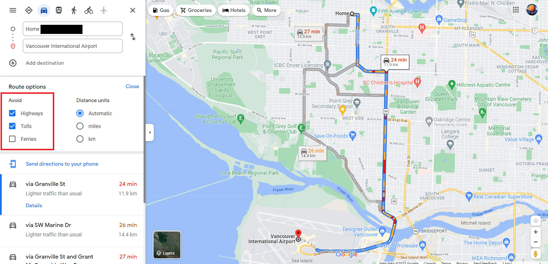 Avoid tolls highways Maps