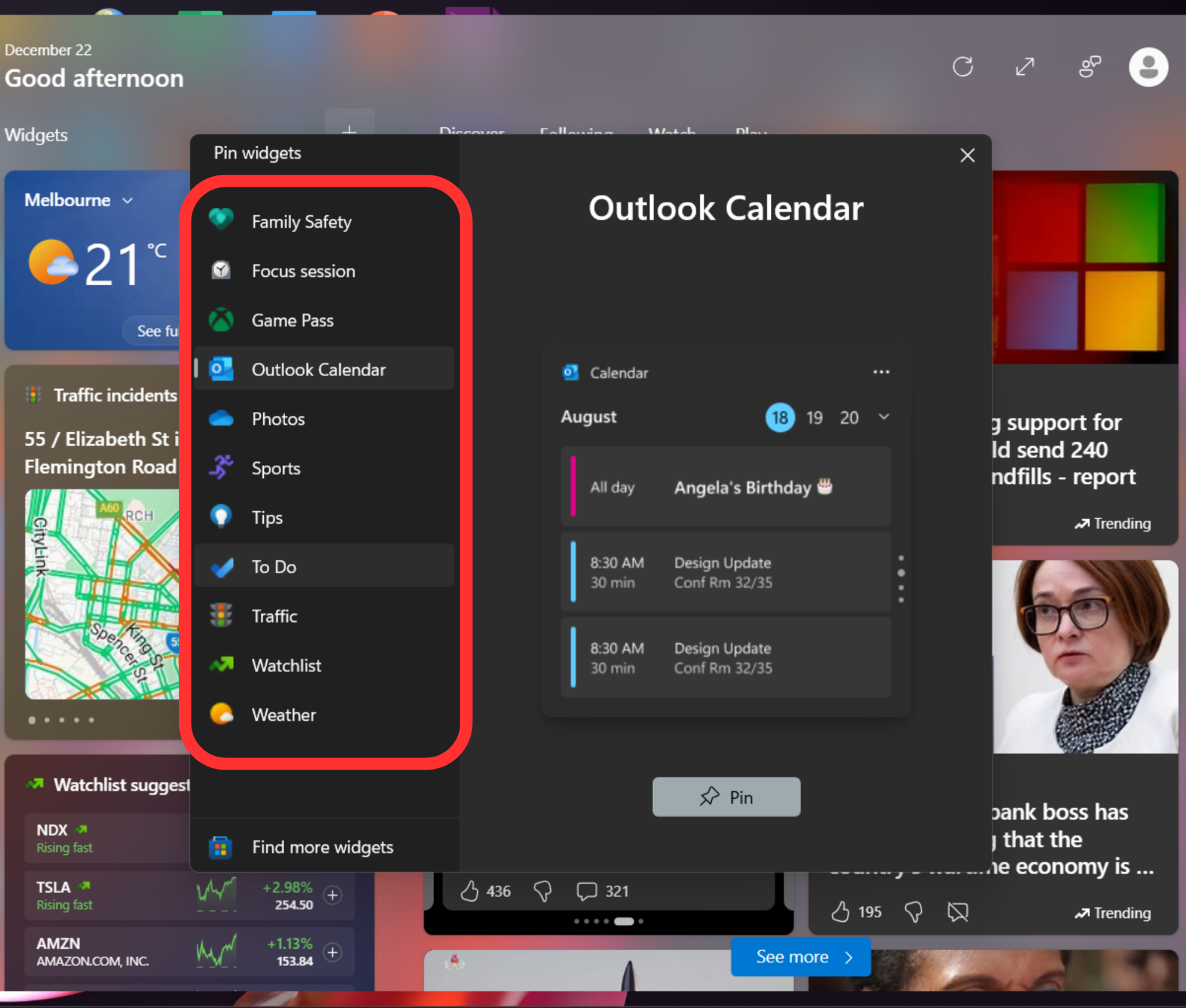 windows 11 widgets add button options