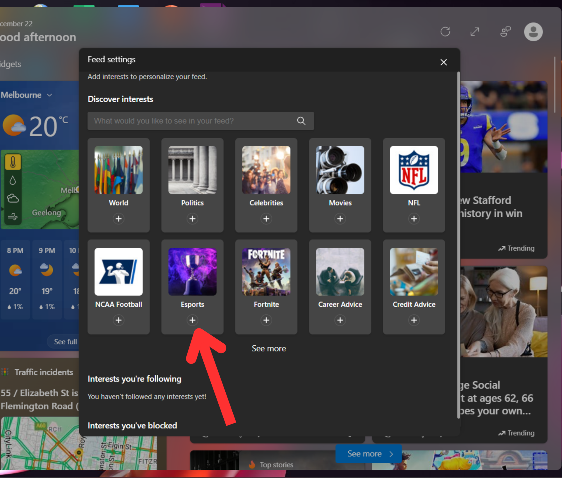 windows 11 widgets settings manage interests plus icon