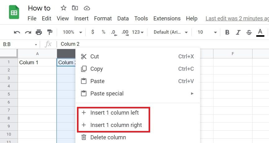 Add column sheets