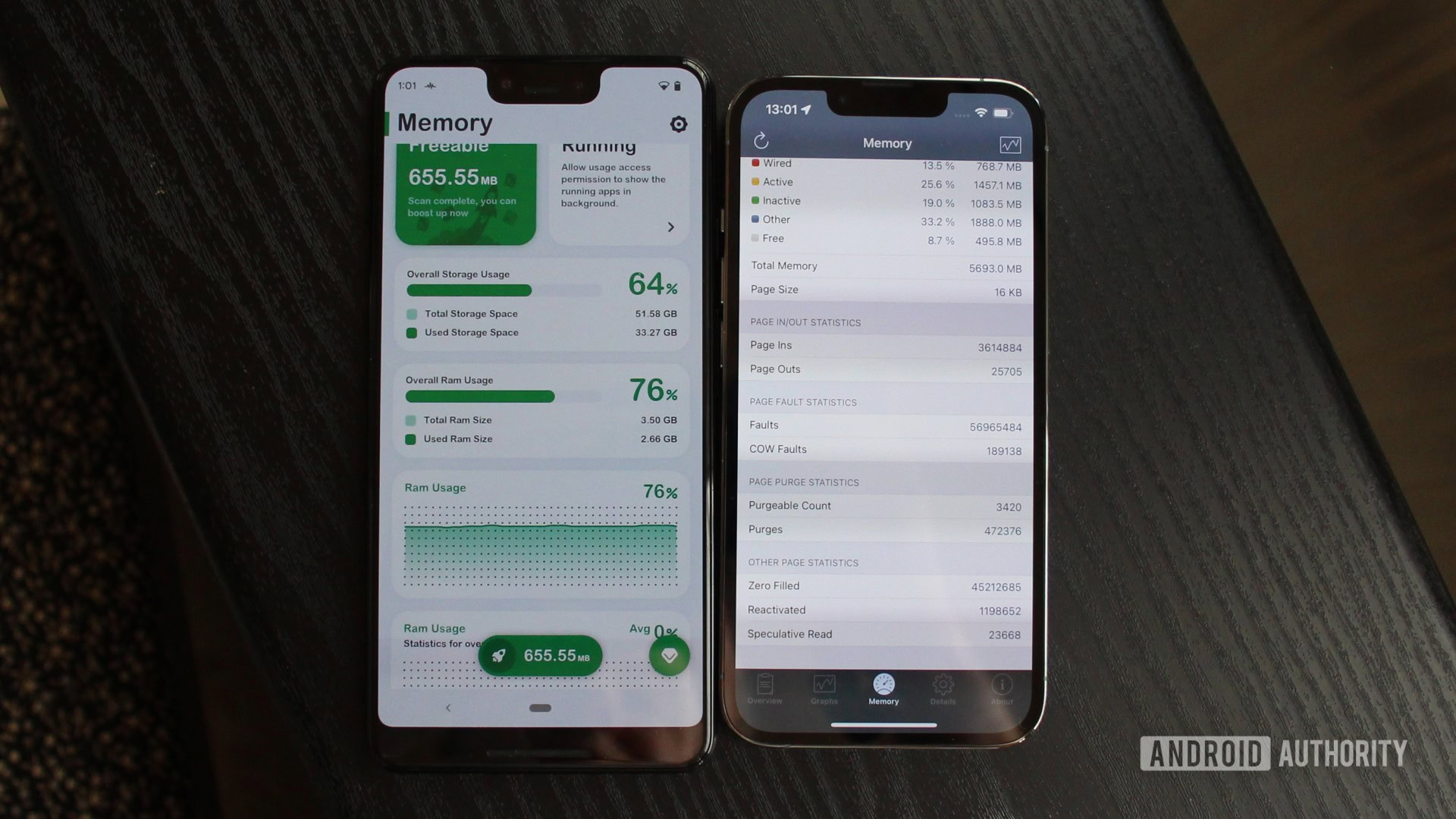 Android vs iPhone memory mangement two phones one next to the other