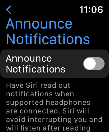 The Announce Notifications option on Apple Watch