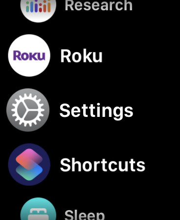 The App List view on an Apple Watch