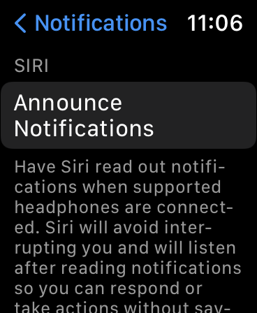 Notification options on an Apple Watch