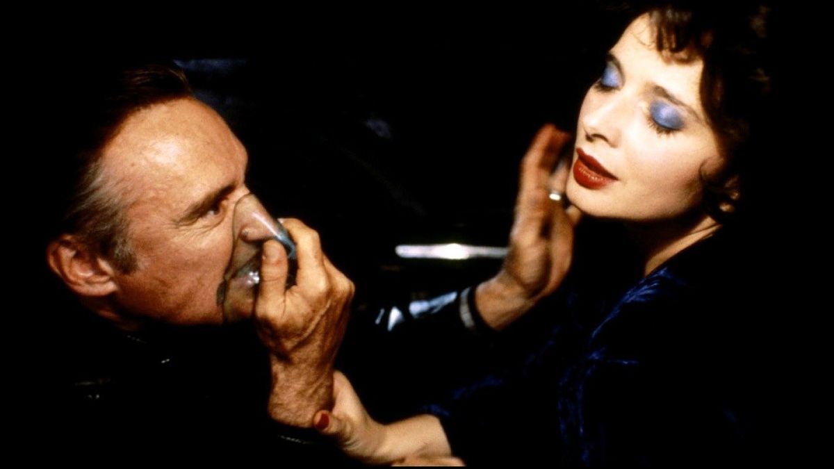 Dennis Hopper respirando helio en un coche con Isabella Rossellini en Blue Velvet