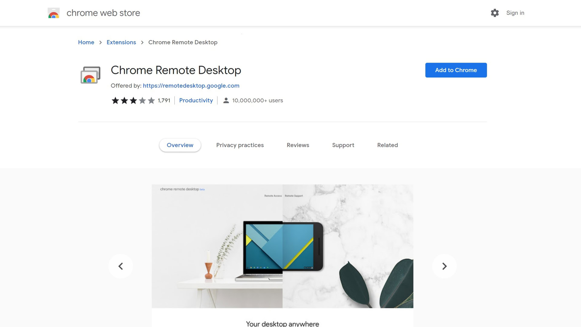 Chrome remote desktop extension