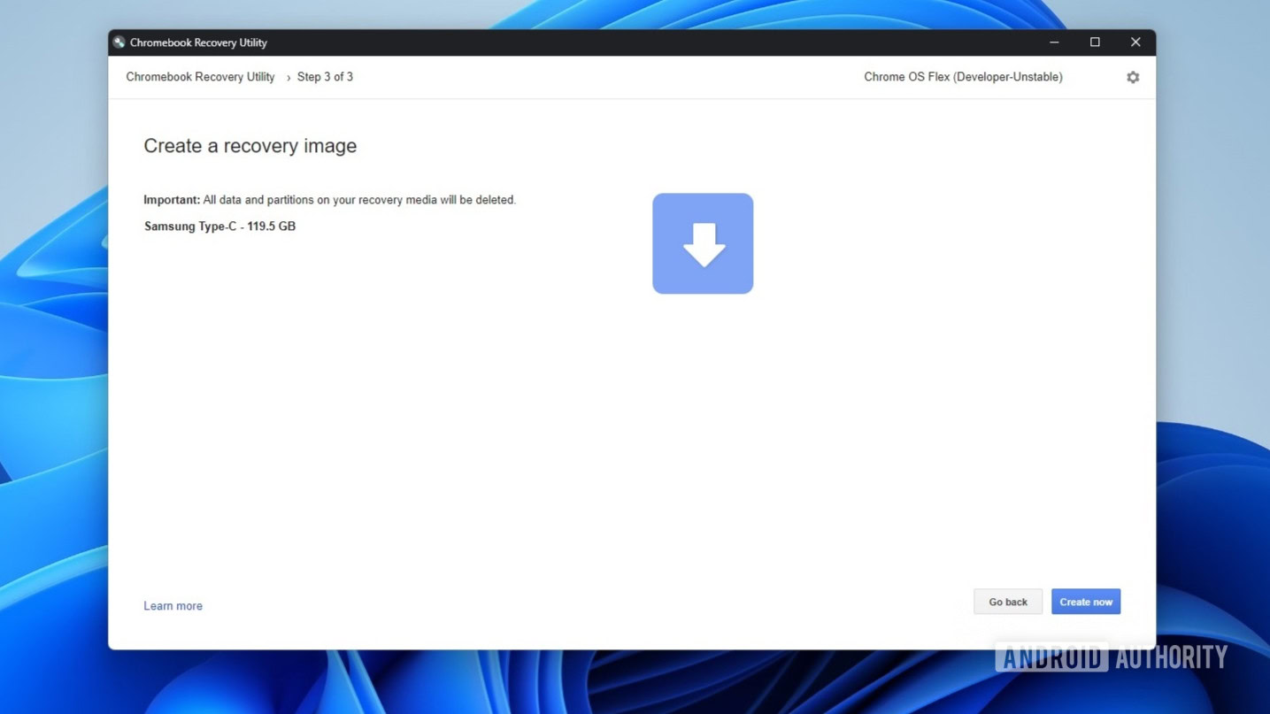 Chromebook Recovery Utility create now