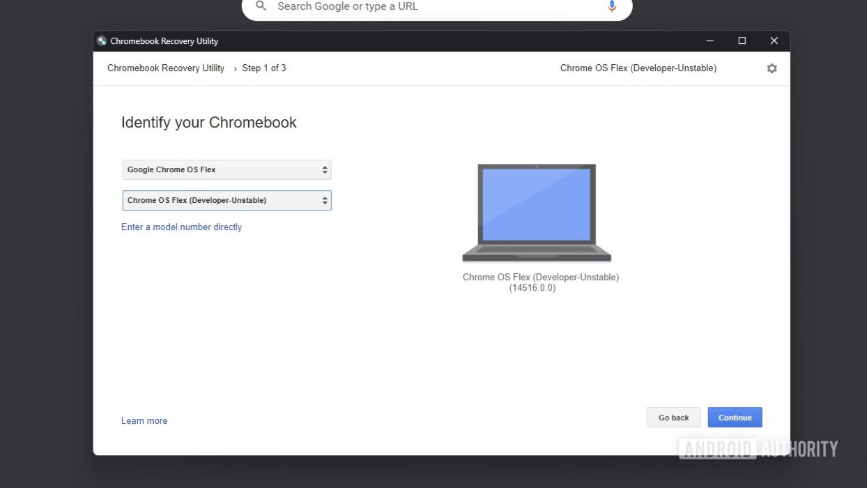 Utilidad de recuperación de Chromebook seleccione el modelo 1