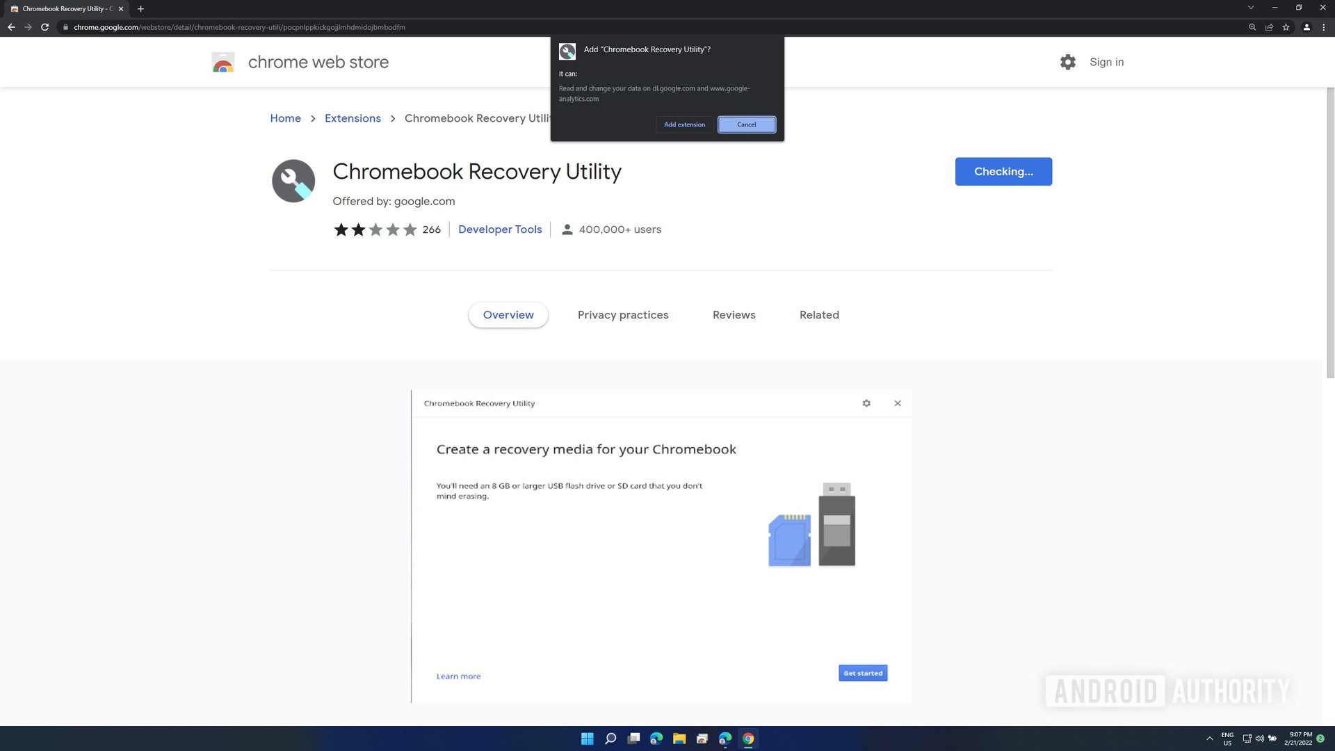 Página de la tienda 1 de la utilidad de recuperación de Chromebook