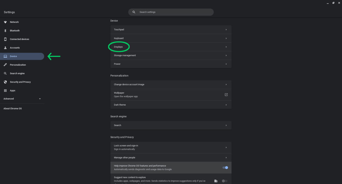 Chromebook display settings