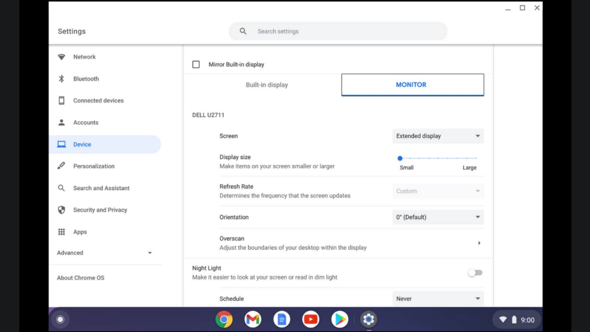 Chromebook outer  show   settings