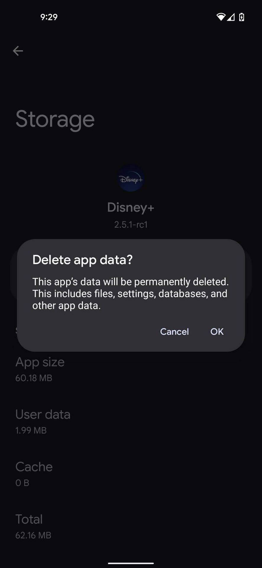 Clear storage and data on Android 6 - Disney Plus not working