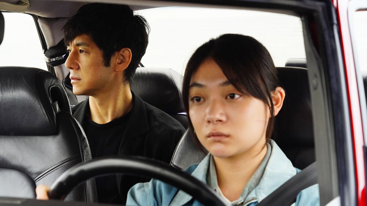 Hidetoshi Nishijima and Tōko Miura sit in a car together in Drive My Car - where to watch 2022 oscar nominees