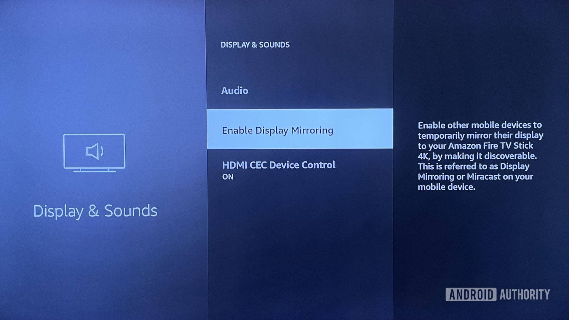 Fire TV Stick screen and sounds settings