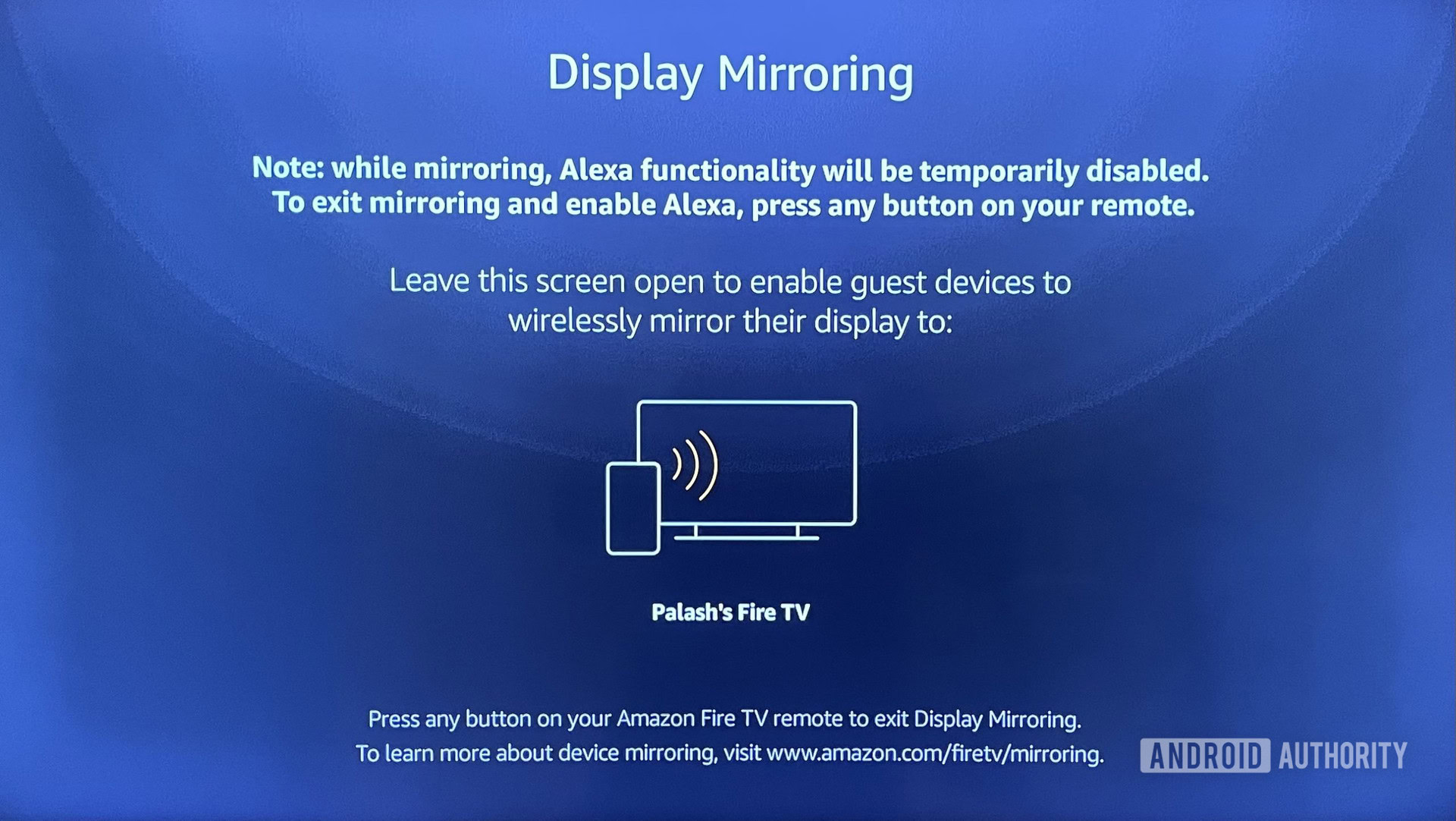 Fire TV stick screen mirroring mode