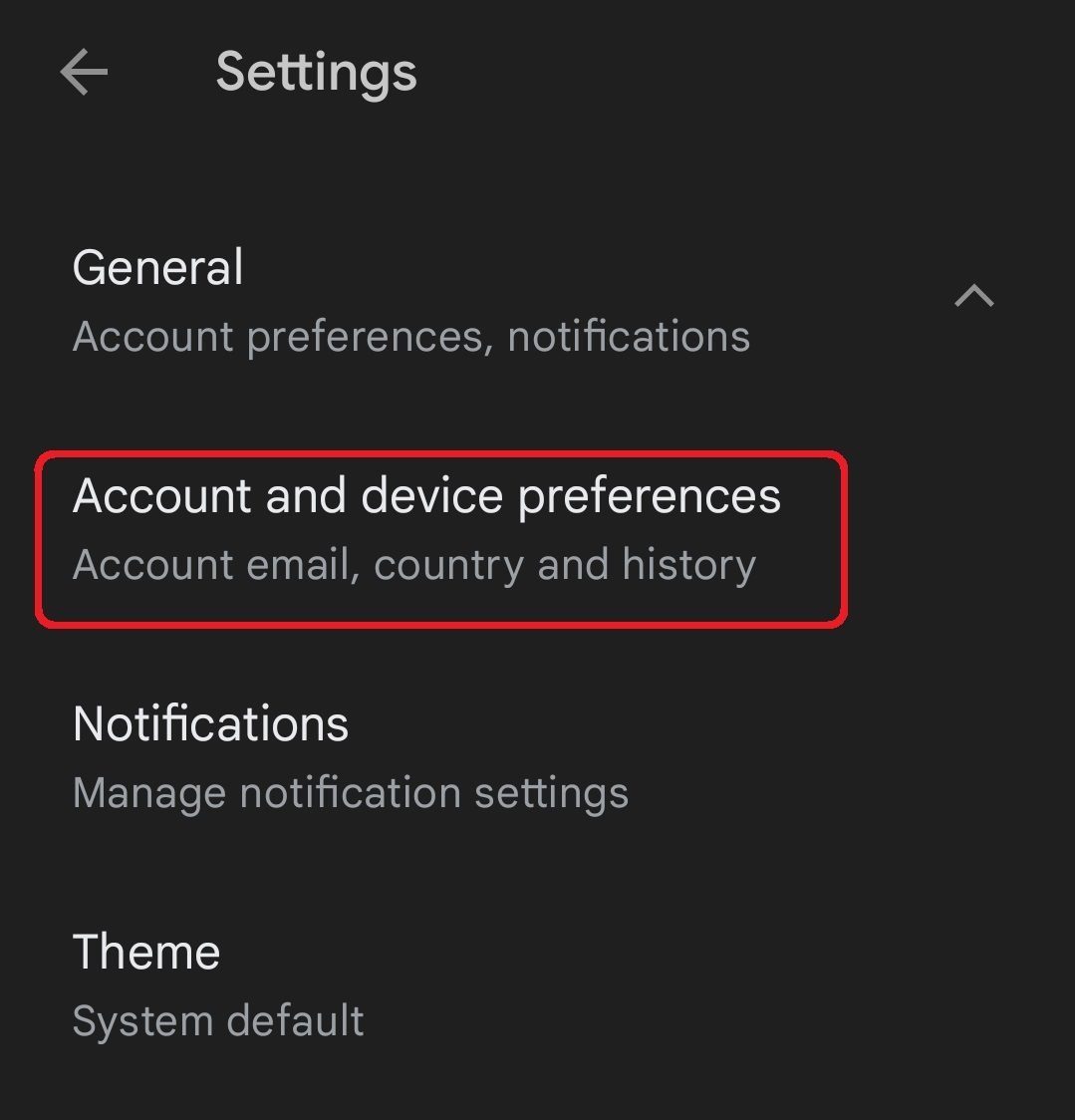 Google Play Store account preferences