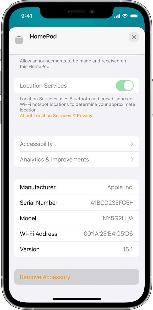 HomePod Apple Home Settings