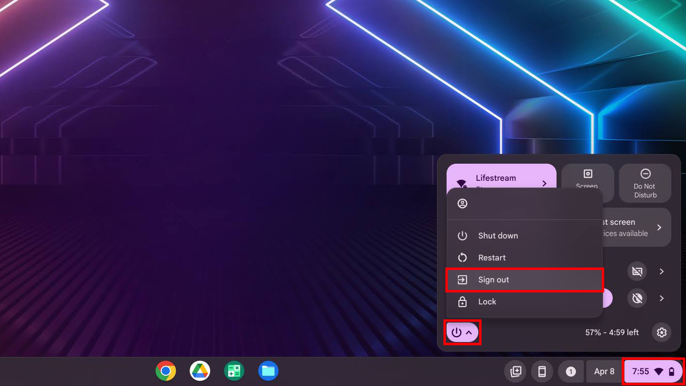 How to log out of Chromebook using the settings