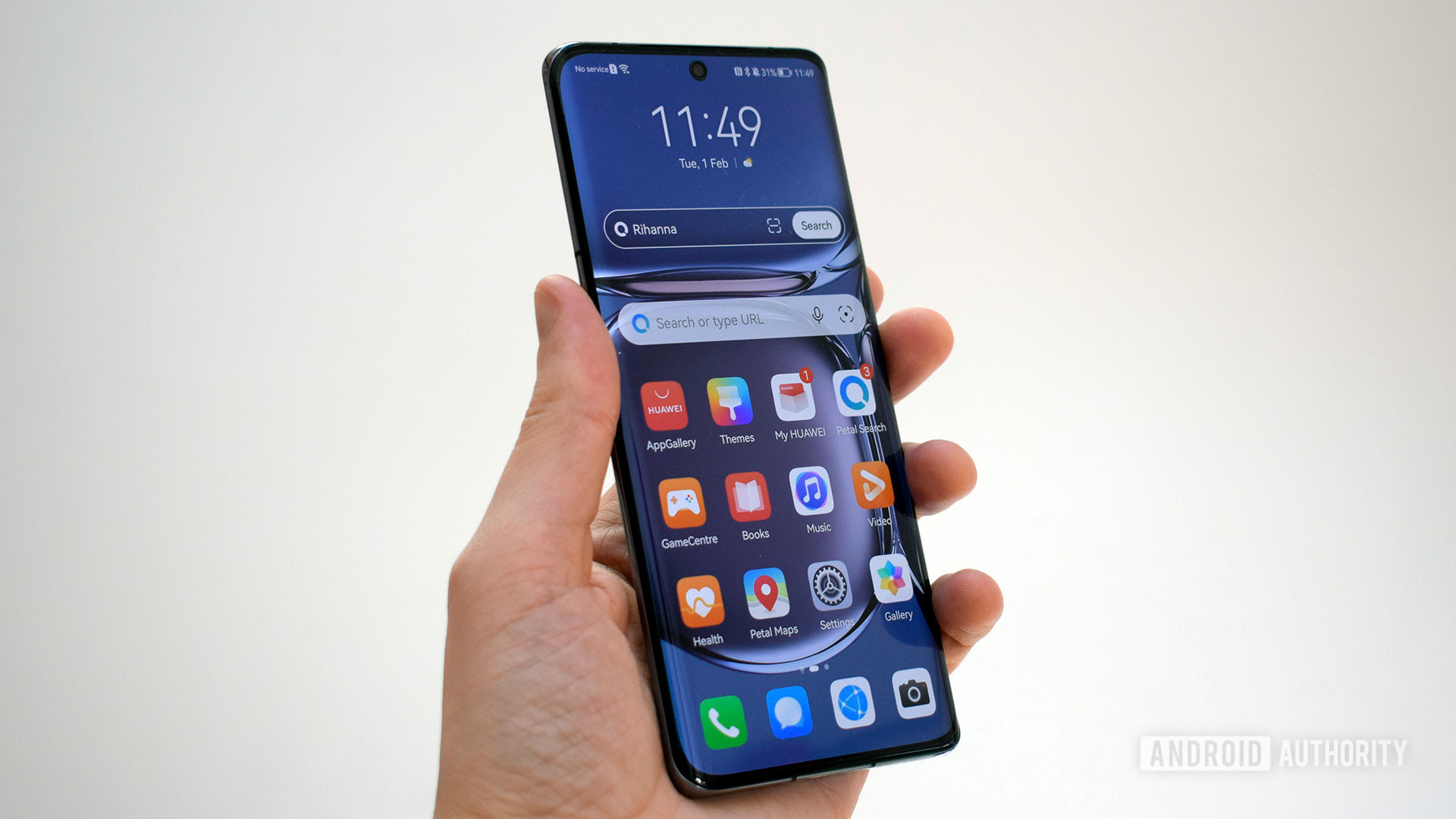 HUAWEI P50 Pro displaying home screen held in hand