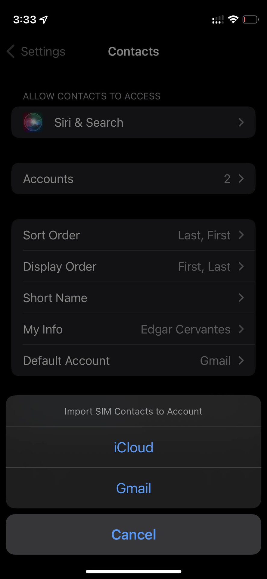 Import contacts from SIM on iOS 3