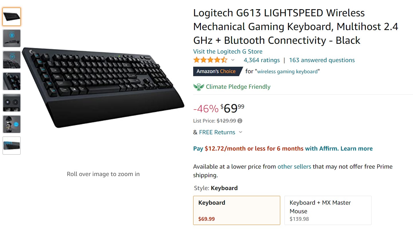 Logitech G613 Lightspeed Wireless Gaming Keyboard Amazon Deal