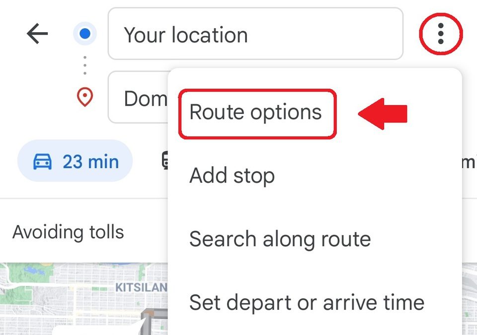 Maps Route Options