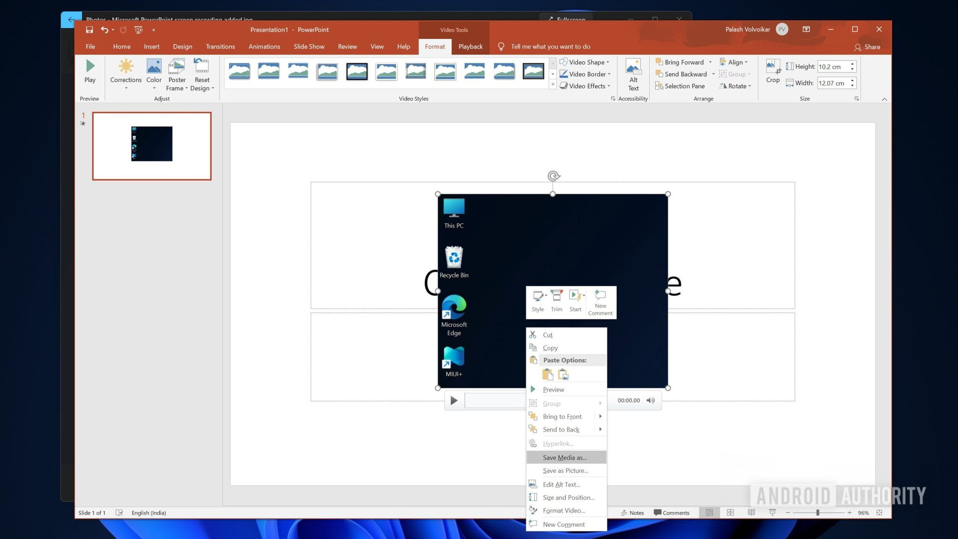 Microsoft PowerPoint screen recording added