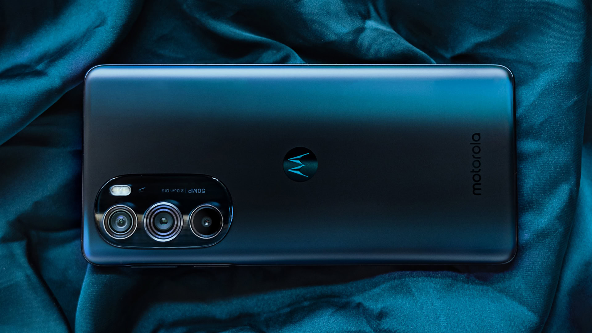 Motorola Edge Plus 2022 on blue silk