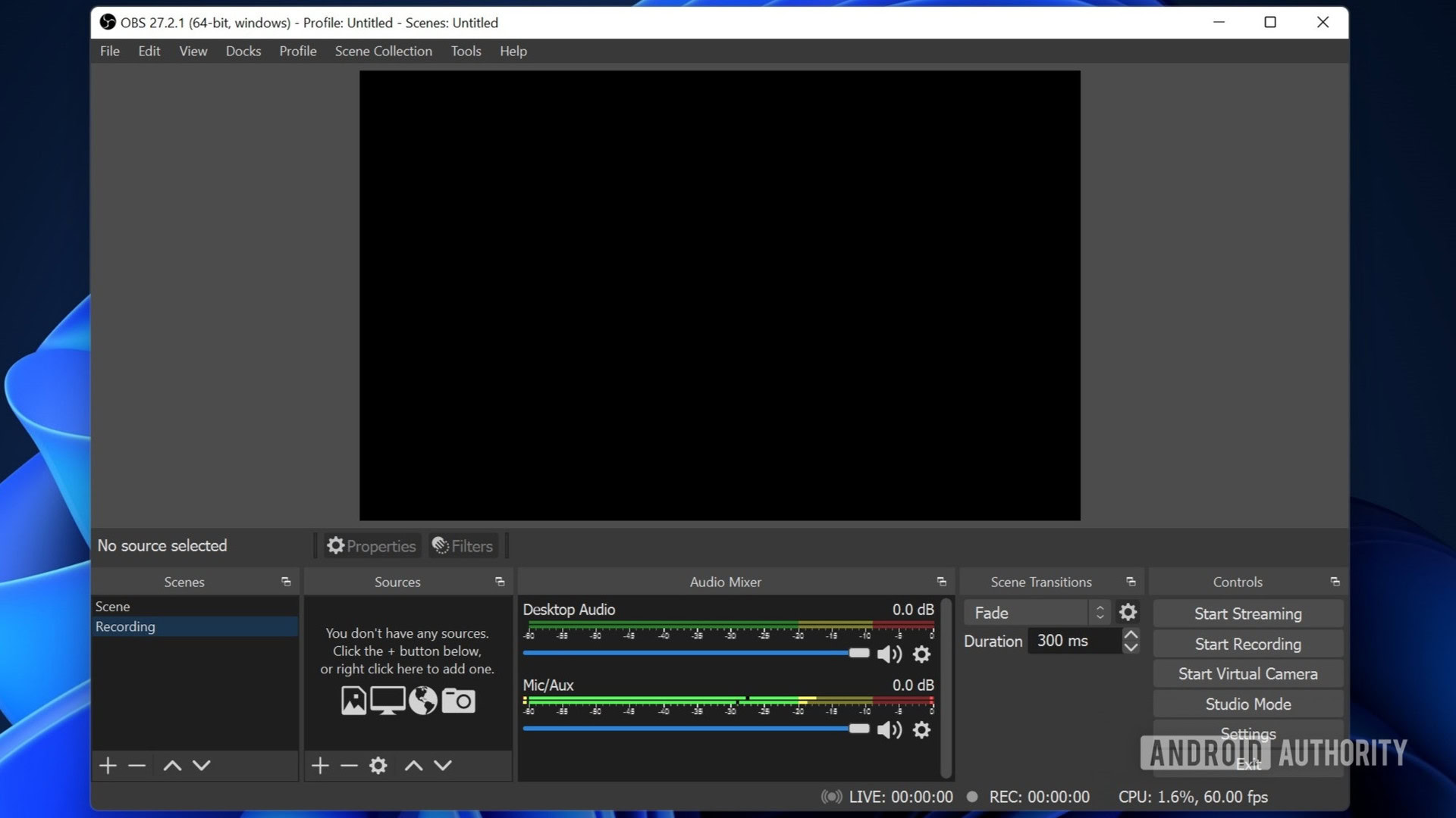 OBS Studio screen add scene